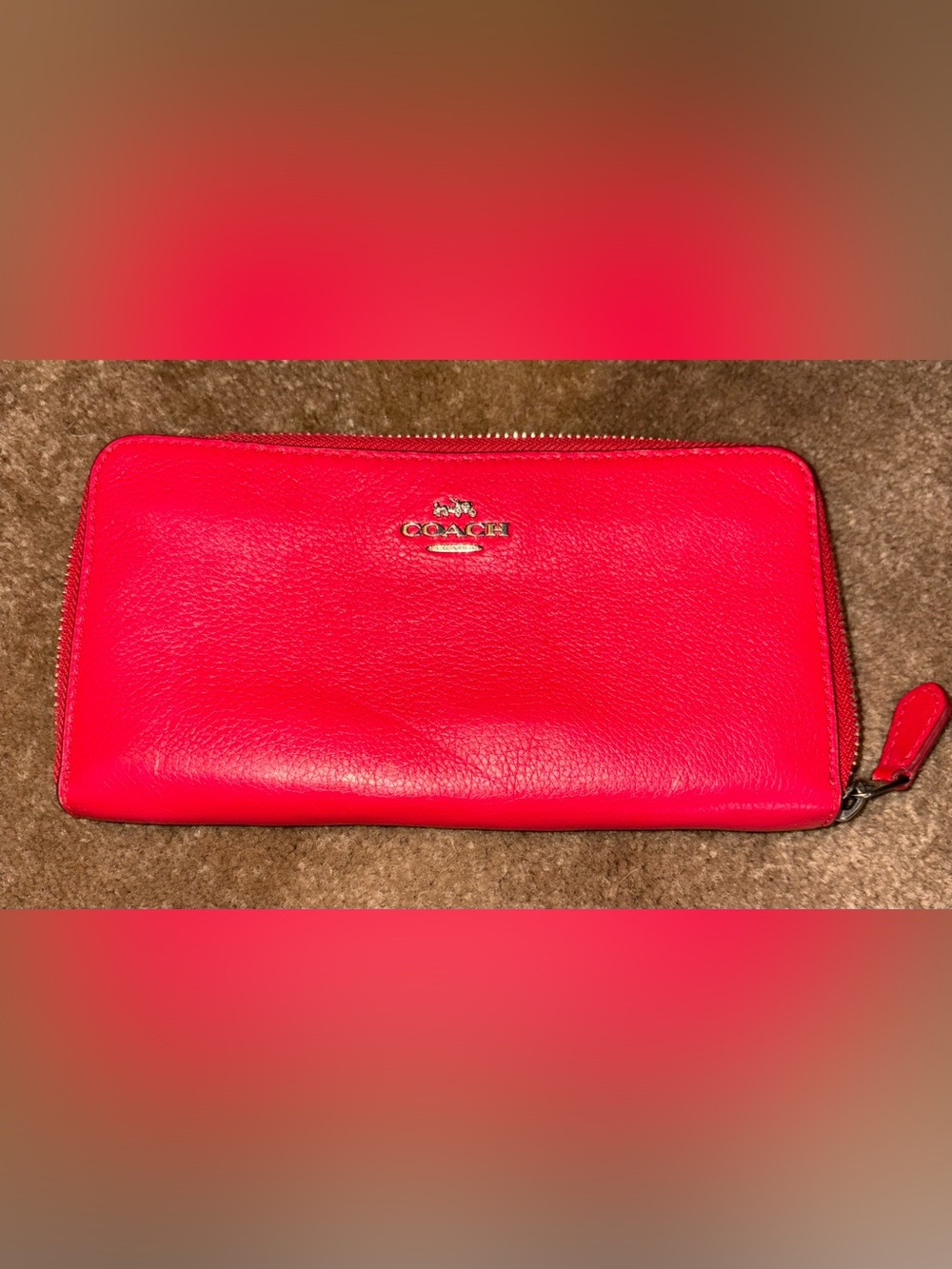Coach Bright Red Pebbled Leather Wristlet
